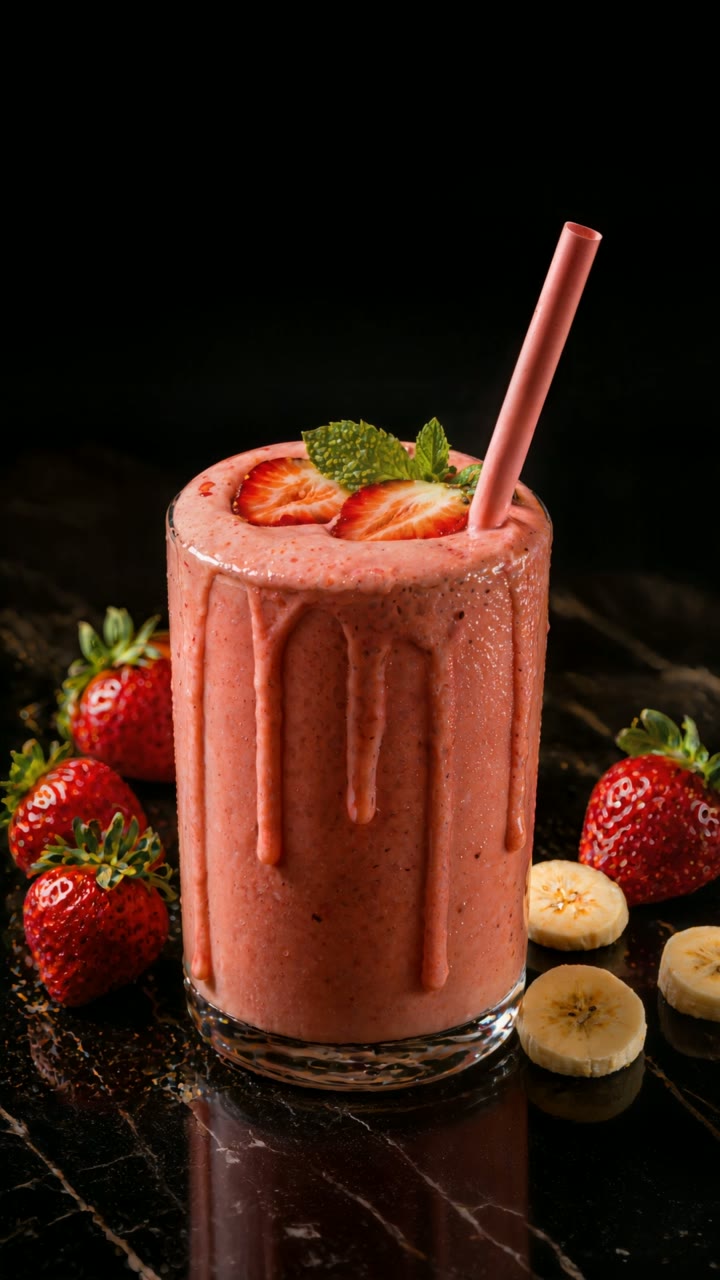 Smoothie fraise frais mixé à la minute